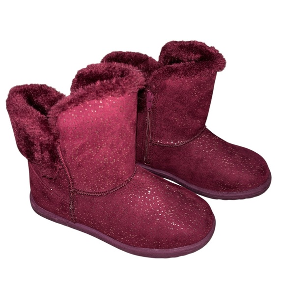 Roebuck & Co Maroon Glittery Faux Fur Lined Boots Youth Sz 4 NEW - Picture 2 of 6
